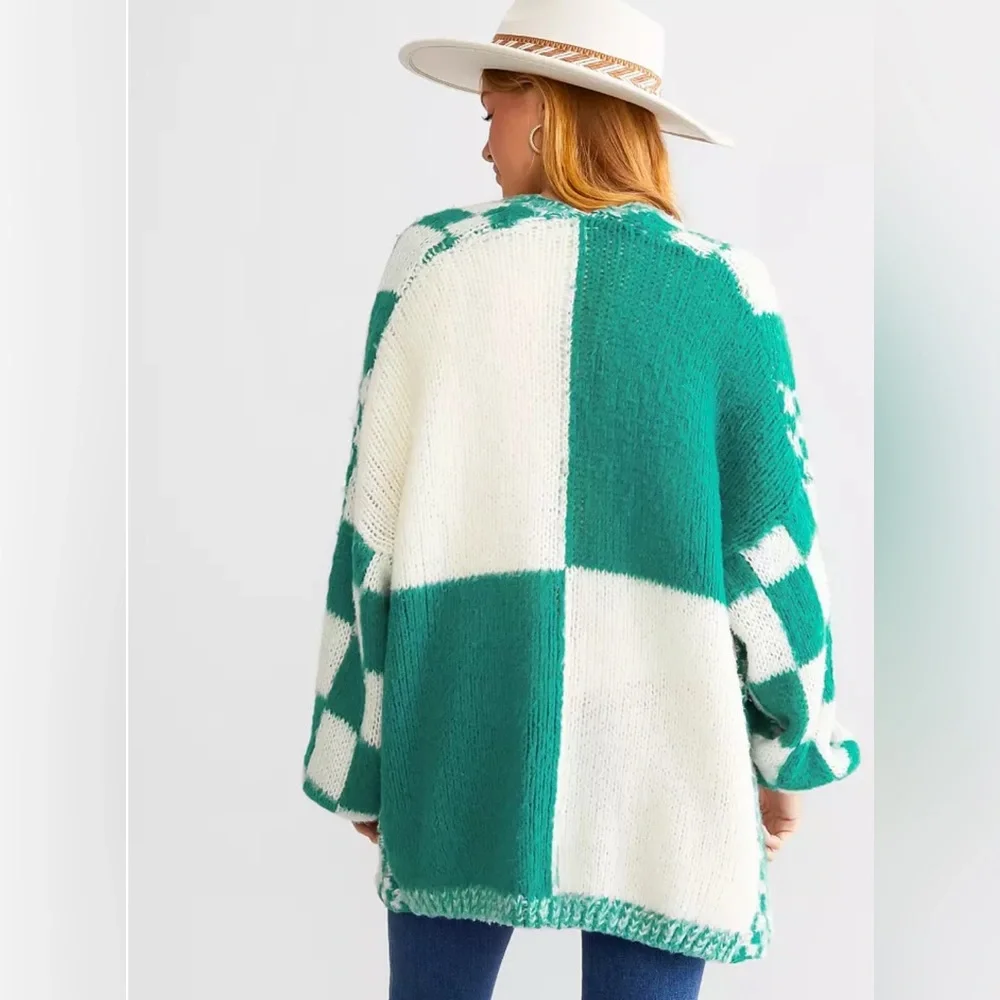 Baevely Oversized Checker Cardigan Sweater M/L - Picture 2 of 3